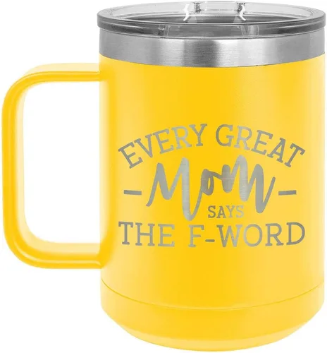 Vista 11 de EVERY GREAT MOM SAYS THE F WORD Taza de café negra de 15 oz con tapa deslizante Taza de café de viaje aislada Ideas de regalos de cumpleaños