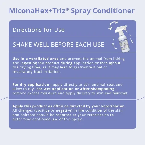 Vista 3 de MiconaHex+Triz Acondicionador en aerosol para perros, gatos y caballos, 8 onzas, transparente Antibiopelícula, hidratante; el embalaje puede variar