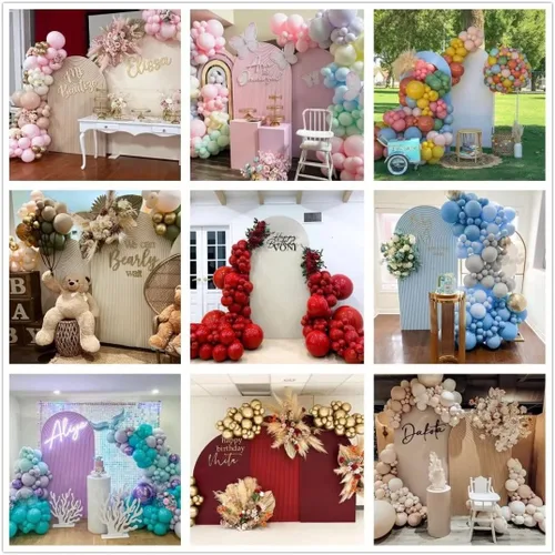 Vista 6 de Fundas de telón de fondo de tela de arco, ondulaciones de boda, color beige, fundas de soporte arqueadas de 6 pies, fondo elástico para cumpleaños