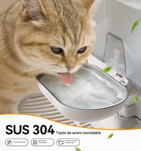 Vista 4 de Fuente de agua inalámbrica para gatos sin filtros, Separación de aguas residuales, Cuenco de acero inoxidable FEELNEEDY, Fuente de agua