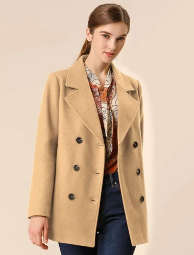 Vista 2 de Allegra K Abrigo de invierno de manga larga con doble botonadura para mujer