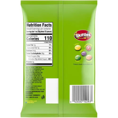 Vista 2 de Bolsa de caramelos Skittles de tamaño mordisco, sabores ácidos, 5.7 onzas