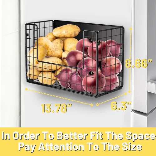 Vista 5 de Juego de 2 estantes magnéticos para refrigerador, contenedores de almacenamiento de frutas, papas y cebollas, organizadores y almacenamiento