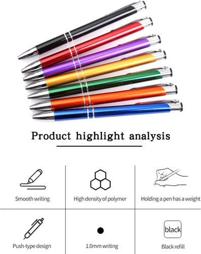 Vista 5 de AOK 50PACK Bolígrafos personalizados Tinta negra personalizada - Bolígrafos de nombre metálicos - Grabados por láser con su texto o mensaje (negro)