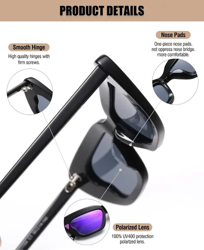 Vista 3 de DUCO Lentes de sol pequeños de ojo de gato para mujer, retro, estrechos, polarizados, lentes de sol Mylove, marco rectangular, UV400, lente DC1104