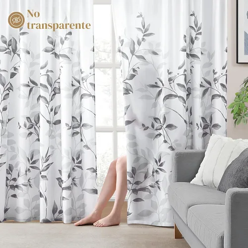 Vista 2 de HOMEIDEAS Cortinas traslúcidas de privacidad gris claro y blanco, 52 x 96 Hojas-gris claro