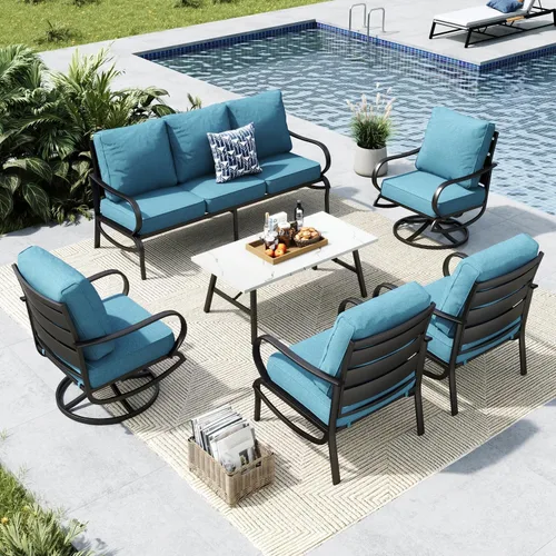 Vista 33 de MFSTUDIO Juegos de muebles de patio, sofás de conversación de metal para exteriores con 1 sofá de 3 asientos para jardín, cojín beige