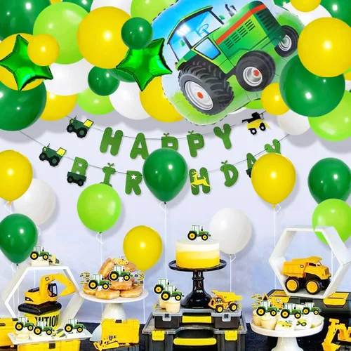 Vista 5 de Kit de guirnalda de globos de color verde oscuro, amarillo y blanco, 117 globos de tractor verde lima, amarillo y blanco, fiesta de cumpleaños