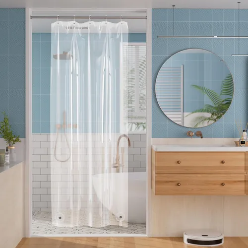 Vista 31 de Titanker Forro de cortina de ducha de plástico, 72 x 72 pulgadas, forro de ducha beige ligero de PEVA, cortinas de ducha para baño, forro de ducha