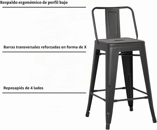 Vista 5 de AC Pacific Juego de 2 taburetes de metal de 24 pulgadas, estilo rústico campestre con respaldo bajo, construcción ligera y resistente, fácil
