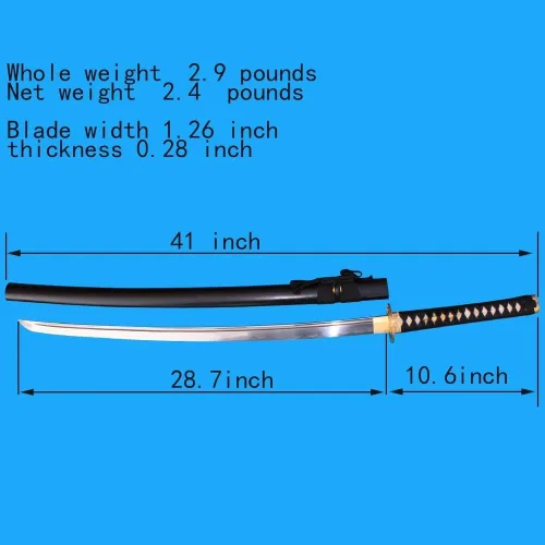 Vista 6 de Espada samurái japonesa de 41 pulgadas con patrón de arcilla de acero templada, espada Katana real afilada