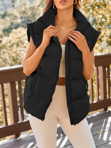 Vista 2 de AUTOMET Chalecos acolchados para mujer, chaquetas de moda de otoño, trajes hinchados, abrigos de moda sin mangas, ropa de invierno