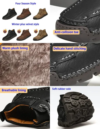 Vista 2 de BlackeEight Zapatos de senderismo retro de altura media para hombre, ligeros, costuras a mano, suela suave, antideslizantes, con cordones