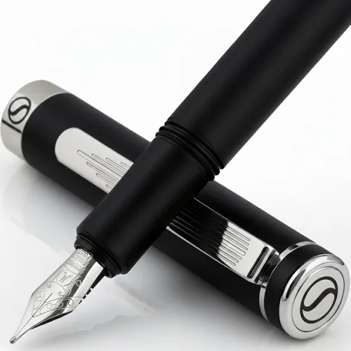 Vista 17 de Scriveiner Pluma Estilográfica EDC de Lujo (Mediana), Impresionante Pluma de Bolsillo Negra de Lujo, Chapado en Oro Real, Plumín Dorado Schmidt 1.