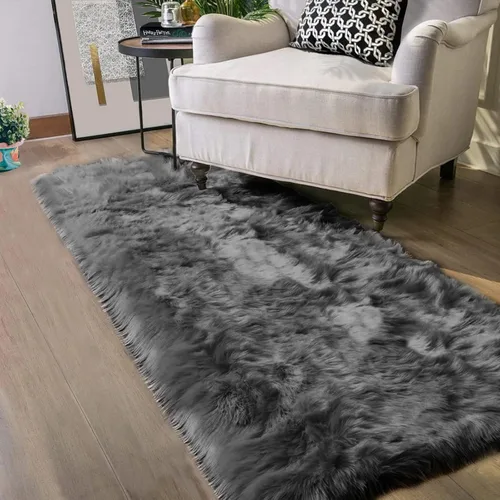 Vista 49 de Latepis - Alfombra rectangular de piel sintética tipo lana de oveja suave y esponjosa de estilo bohemio para sala de estar, dormitorio y residencias