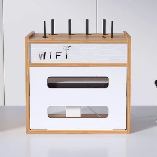 Vista 9 de Catekro Caja de almacenamiento para enrutador WiFi, gabinete WiFi para ocultar el enrutador y el módem, caja decorativa para oficina y hogar