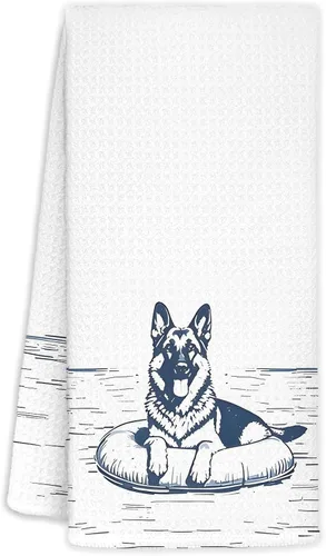 Vista 11 de Toallas de cocina azules con decoración de casa del lago, regalos para casa del lago, toallas de cocina divertidas con temática de perro del lago