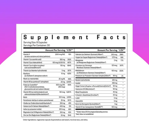 Vista 2 de Cápsulas Optimal Prenatal, sin hierro, fórmula médica, para mejorar la salud, 240 cápsulas vegetarianas