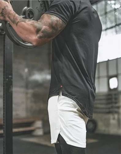 Vista 3 de Akk Pantalones cortos 2 en 1 para hombre, para correr, entrenamiento, yoga, gimnasio, deportes, con bolsillos para teléfono con cremallera
