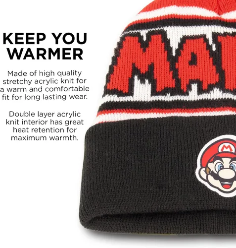 Vista 4 de Nintendo Sombrero de invierno para niños con guantes de punto y guantes de esquí aislados Super Mario para niños de 4 a 7 años Mario