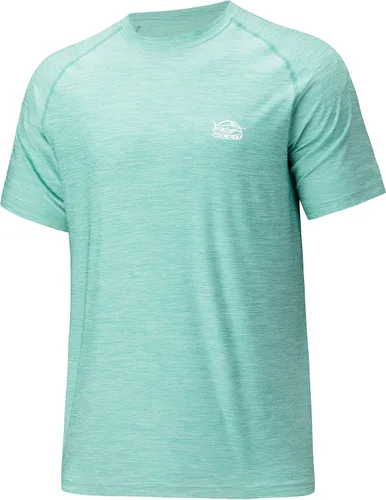 Vista 17 de Willit Camiseta de protección solar con capucha para hombre, manga corta, UPF 50+, FPS, secado rápido, resistente al agua Verde fluorescente
