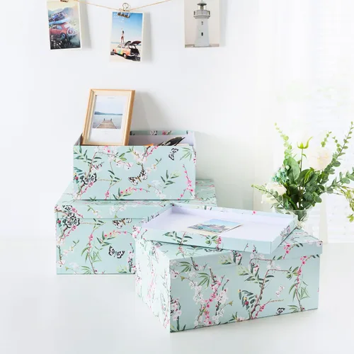 Vista 8 de Soul & Lane Cajas de almacenamiento de fotos de mariposas en vuelo (juego de 3): cajas anidables con tapas, contenedores de cartón decorativos