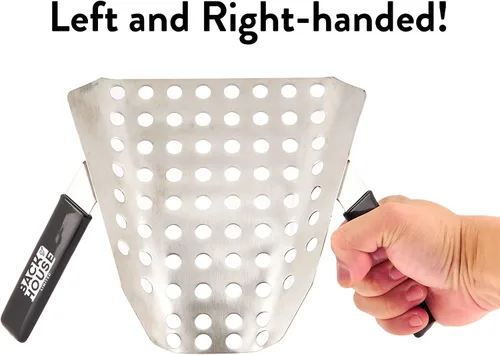 Vista 3 de Cuchara universal para palomitas de maíz, herramienta para servir para zurdos y diestros, cuchara perforada de acero inoxidable, bolsas, cubos