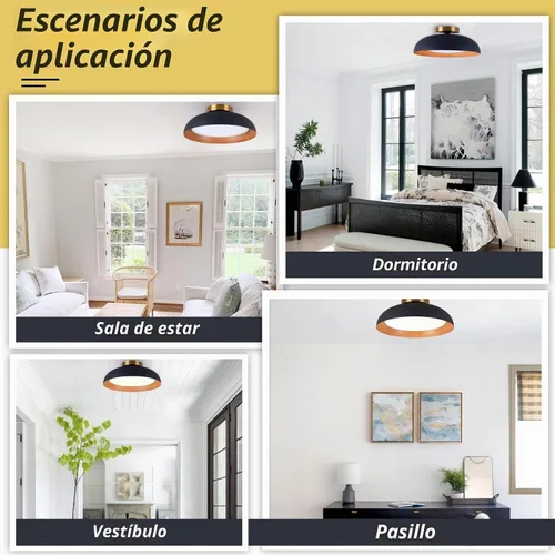 Vista 5 de Bargeni Lámpara de techo empotrada, lámpara de techo LED de 12.5 pulgadas, 5CCT regulable/2700K-6000K/20W, negro mate con acento de madera, montaje