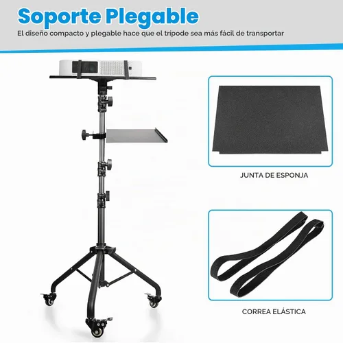 Vista 6 de Soporte ajustable para proyector de computadora portátil con ruedas