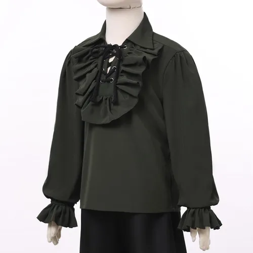 Vista 5 de GRACEART Camisa de pirata medieval para niños, camisa renacentista con volantes, jacobita escocés, Ghillie, color blanco, 2T a 16 años