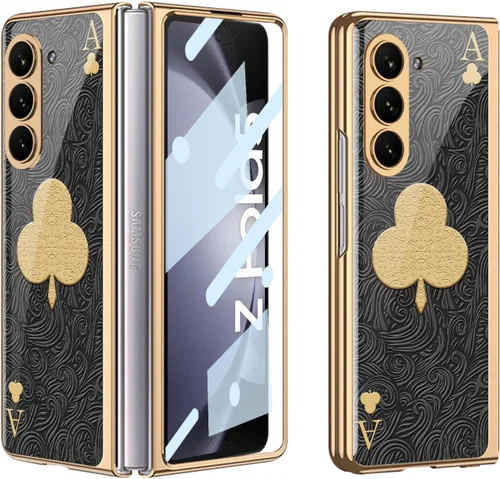 Vista 36 de Funda para Galaxy Z Fold 5, elegante marco galvanizado con vidrio estampado, protector de pantalla integrado compatible con Samsung Galaxy Z Fold 5