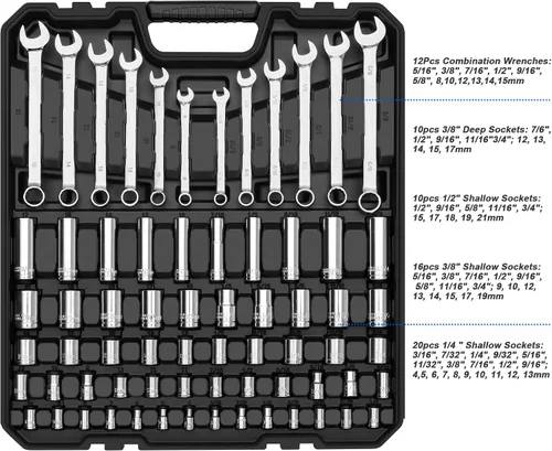 Vista 3 de Prostormer Juego de herramientas mecánicas de 240 piezas, surtido general SAE/métricas y llaves de llaves de reparación automotriz con caja