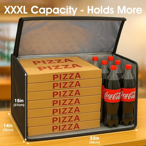 Vista 5 de Bodaon Bolsa aislante para entrega de alimentos con zócalo incluido, calentador térmico de alta resistencia XXXL para almuerzos fríos/calientes