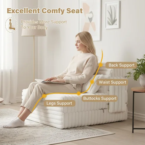 Vista 3 de Sofá cama plegable tamaño individual, colchón convertible con almohada, colchón de pana gruesa para el suelo, sofá cama con bolsillo lateral