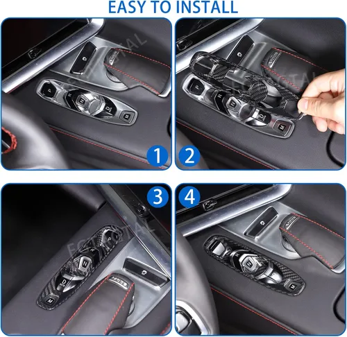 Vista 5 de Cubierta de panel de palanca de cambios de fibra de carbono real compatible con Chevrolet Corvette C8 2020-2025, panel de palanca de cambios