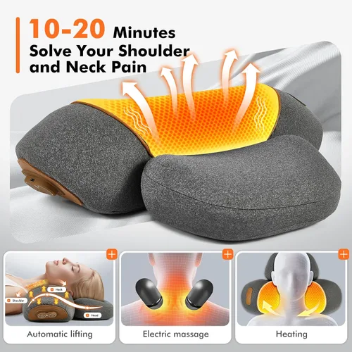 Vista 4 de 3-in-1 Rechargeable Neck Massager Pillow with Heating & Traction - Deep Tissue Pain Relief, Shoulder & Necks Hump Corrector for Women, Gift for