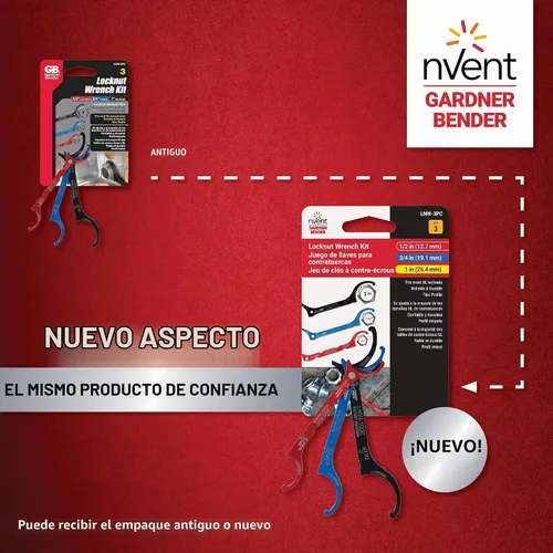 Vista 2 de Gardner Bender LNW-3PC LNW llave de tuerca de seguridad, surtido Para tuercas de seguridad UL de 1/2, 3/4 y 1 en UL, construcción de acero fino