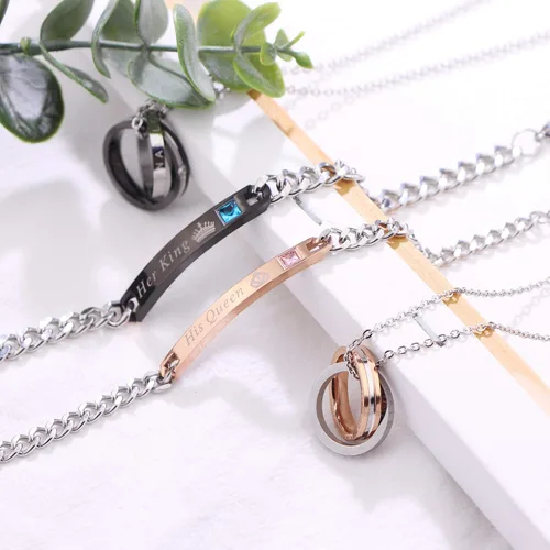 Vista 7 de LOYALLOOK Collar con colgante para parejas, regalo para hombres y mujeres, para él y para ella, juego de joyería de acero inoxidable para parejas