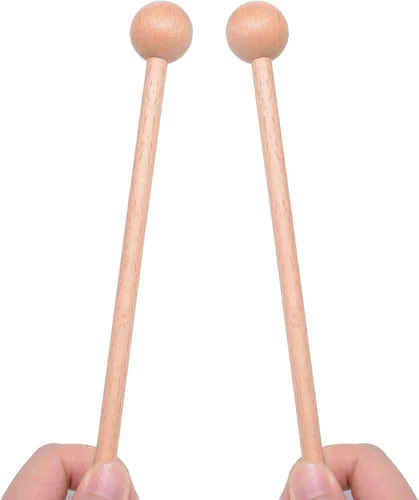 Vista 4 de 2 pares de mazos de madera para percusión Glockenspiel, xilófono, campanilla, madera y campanas, 8 pulgadas de largo con una bolsa de transporte