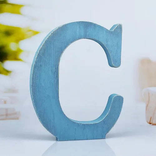 Vista 11 de Letras de madera azul rústica de 6 pulgadas, letras de madera sin terminar para pared, letras decorativas azules retro de pie, decoración de tablero