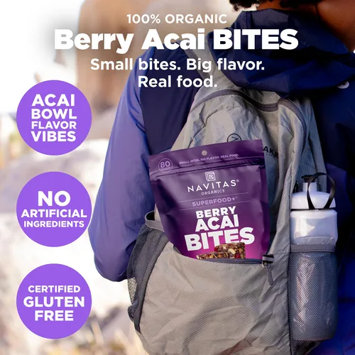 Vista 3 de Navitas Organics Berry Acai Superfood+ BITES – Power Snacks – Todo natural a base de plantas – Energía limpia y nutrición – USDA orgánico, sin OMG