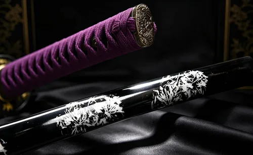Vista 5 de Espada japonesa Katana Samurai de 104 cm hecha a mano, de espiga completa para hombre, regalo, decoración de cosplay, defensa personal Violet