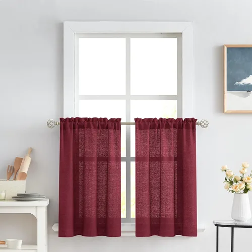 Vista 14 de Melodieux Cortinas de Niveles Semitraslúcidas Negras de 24 Pulgadas de Largo para Cocina, Cafetería, Dormitorio, Ventanas Pequeñas, Aspecto de Lino
