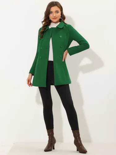 Vista 3 de Allegra K - Gabardina larga de invierno con cuello Peter Pan y botonadura doble para mujer