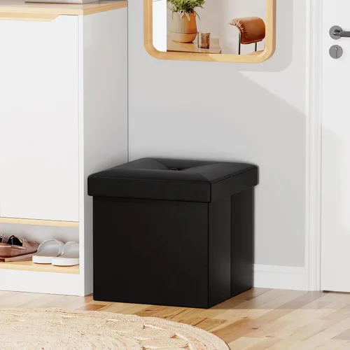 Vista 2 de VECELO Otomana de almacenamiento, reposapiés, reposapiés, otomana plegable de 11.8 pulgadas, pequeño cubo cuadrado de almacenamiento para sala