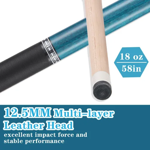 Vista 5 de Set of 4 Pool Cues-Different Weights(18/19/20/21 oz) or Different Tip Sizes(10/11/12/13mm Tip) Cue Set 58" Canadian Maple, 4-Prong House Bar