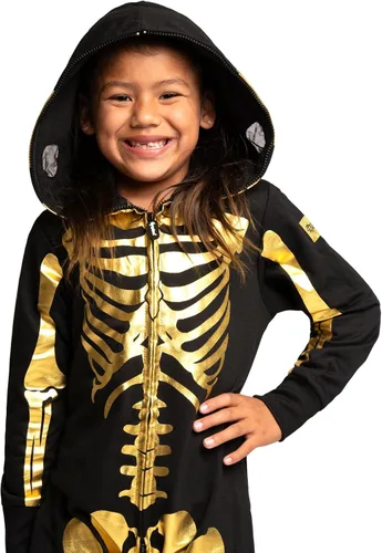 Vista 7 de Tipsy Elves Disfraz de esqueleto de Halloween, overol unisex de esqueleto para niños y jóvenes