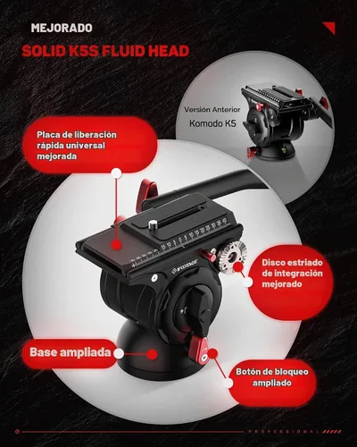 Vista 8 de IFOOTAGE Komodo K5S Cabeza Fluida Cabeza de Video Pan Tilt Mount Aluminum Fluid Head Mount for DSLR Camera Camcorder Monopod Tripod, Professional