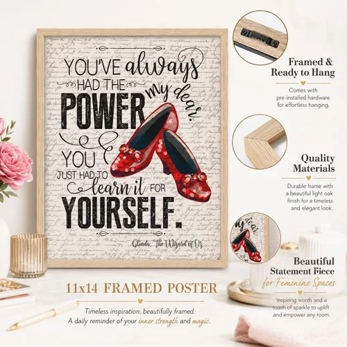Vista 3 de Glinda The Wizard of O-Z You've Always Had the Power Inspirational Quote 11x14 Framed Wall Art Ready to Hang Ruby Slippers Literary Fantasy Decor