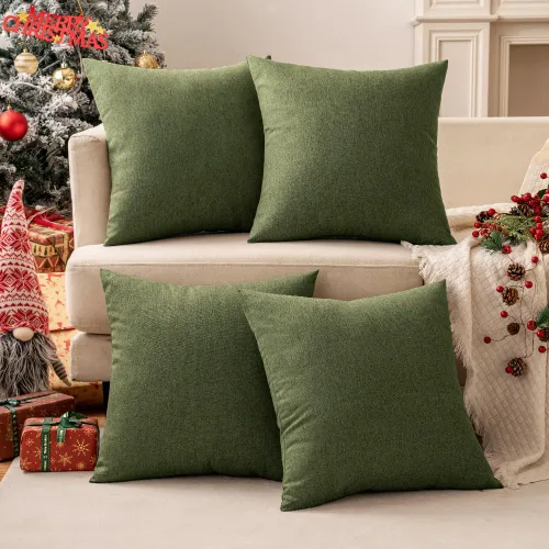 Vista 9 de MIULEE - Juego de 2 fundas de almohada decorativas para exteriores, impermeables, sólidas, de lino, para jardín, casa de campo, para Navidad